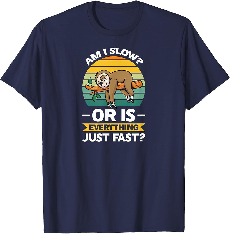 Lazy Sloth Hungry and Lazy slowmotion Monday introduced Shy T-Shirt - Navy Blue