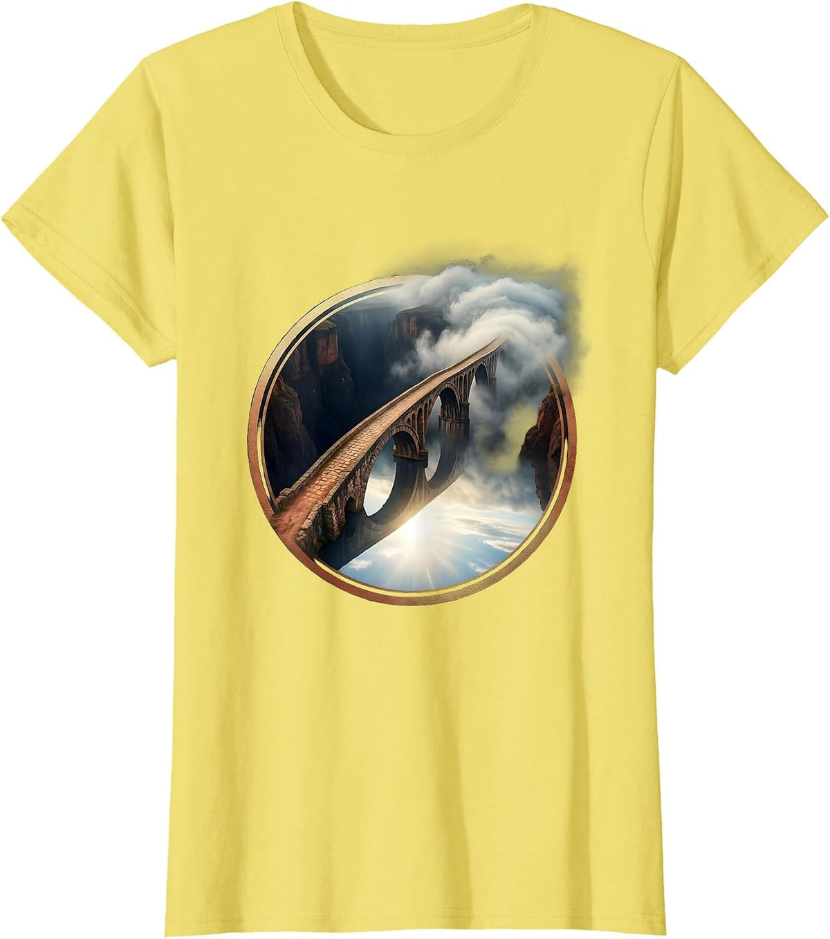 Bridge Over Dark Canyon Emerging From Fog T-Shirt - Lemon Yellow
