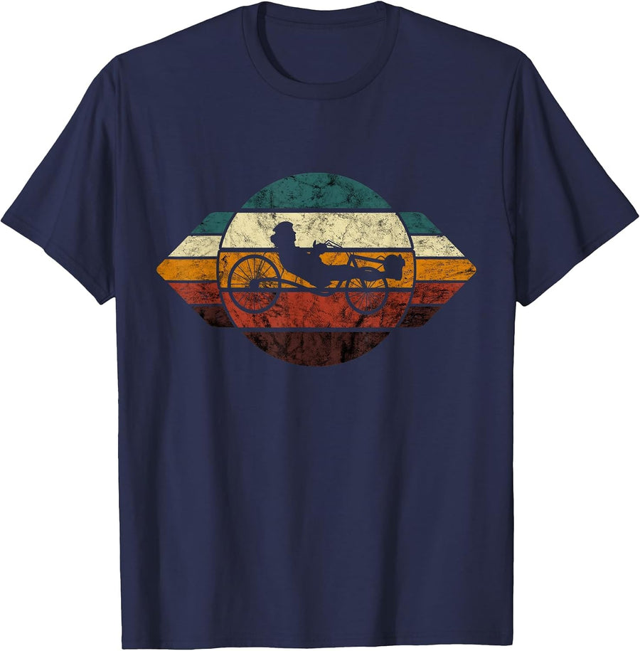 Recumbent Trike Retro Cycling Recumbent Bike Cyclist Triker T-Shirt - Navy Blue