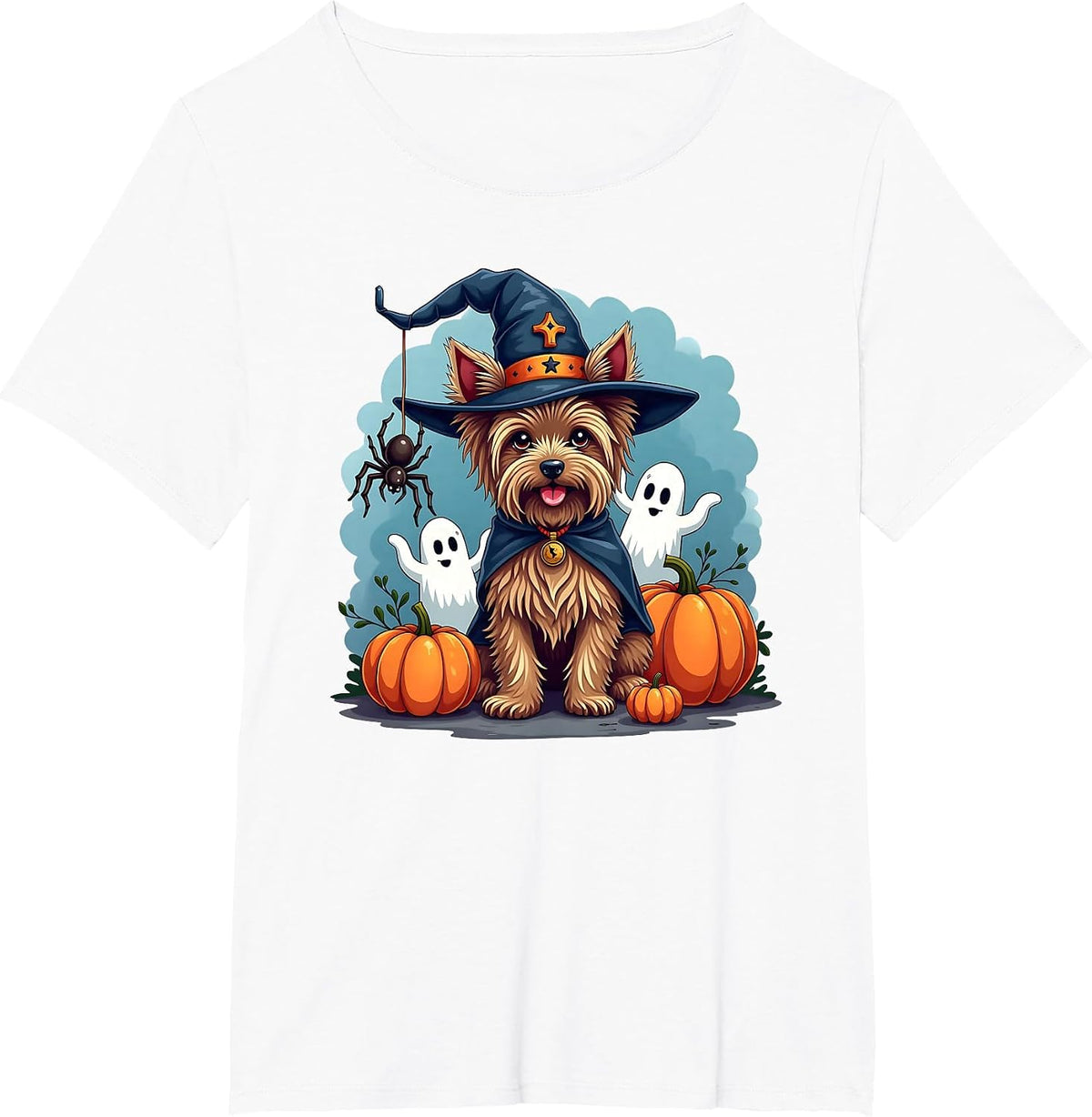 Yorkie, Halloween, Yorkshire Terrier, Witch's Hat T-Shirt - White