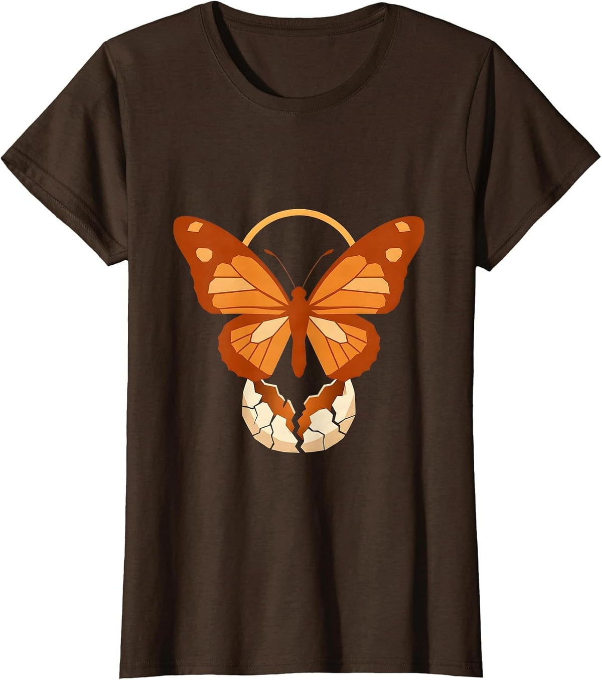 Women's Butterfly Emerging From Cracked Cocoon Design T-Shirt - Brown