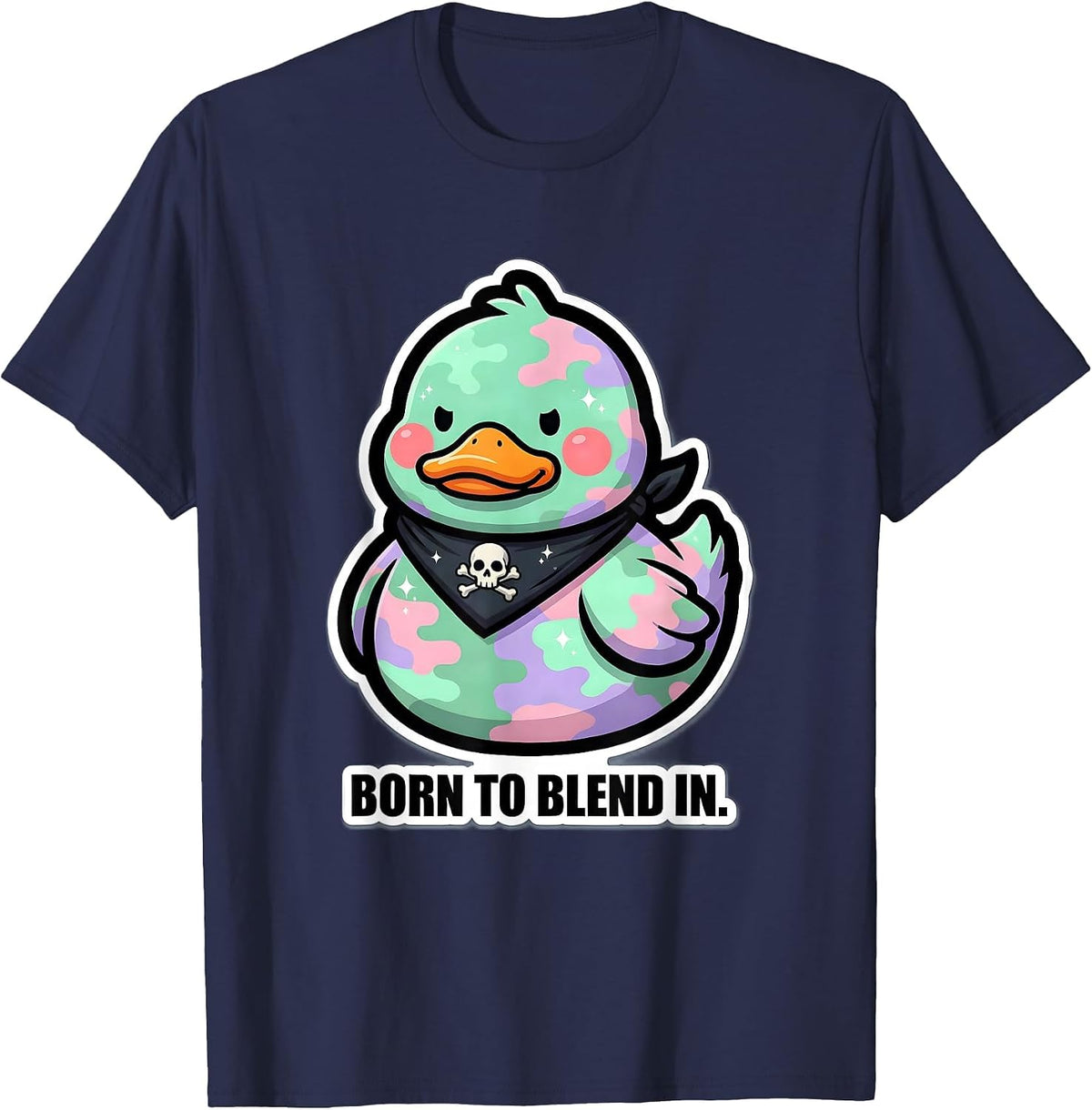 Born to Blend In Duck Camo Hunting Design T-Shirt - Navy Blue