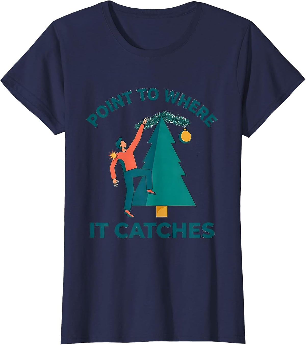 Women's Point To Where It Catches Funny Physical Therapist Christmas T-Shirt - Navy Blue