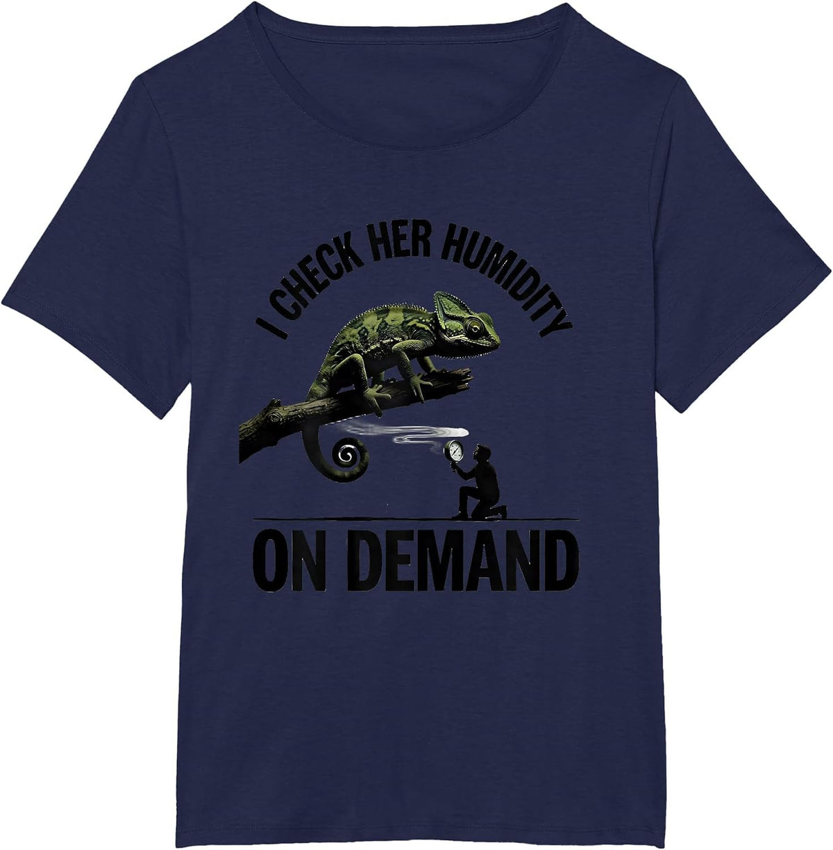 Women's I Check Her Humidity On Demand Funny Reptile Lover Gecko T-Shirt - Navy Blue
