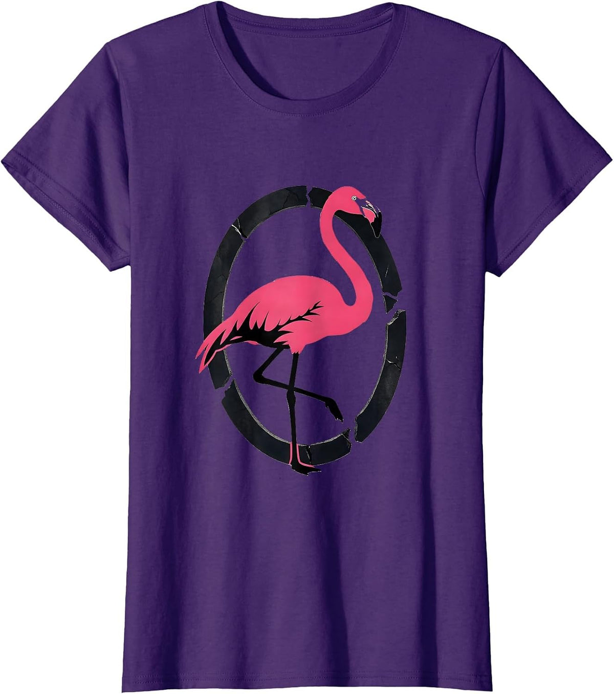 Women's Pink Flamingo Silhouette Novelty Humor Gift T-Shirt - Purple