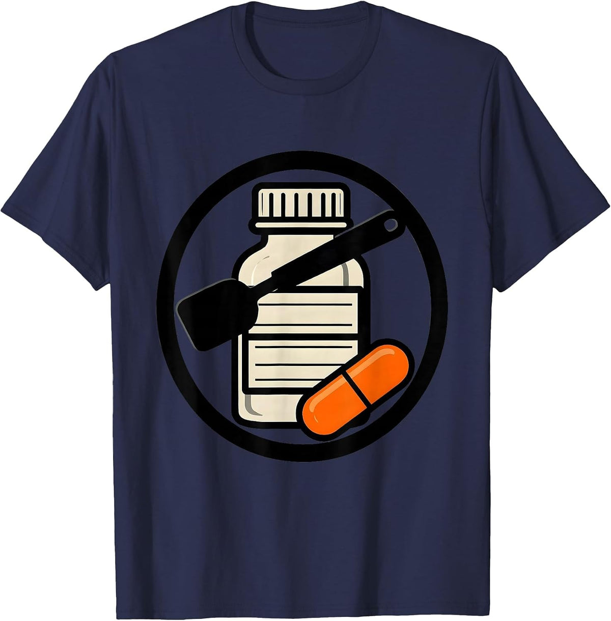 Men's Sealed Pharmacy Badge Prescription Vial Humor T-Shirt - Navy Blue