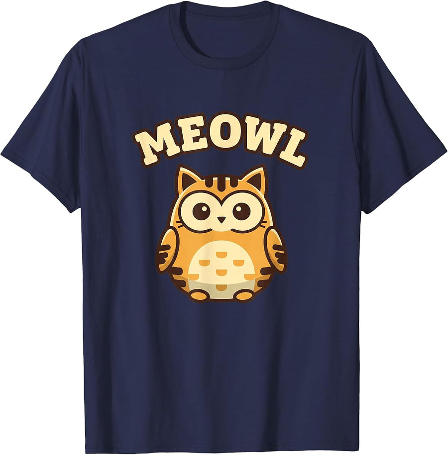 Bird Meowl Cat-Owl Meme Funny Cursed Brainrot Design T-Shirt - Navy Blue