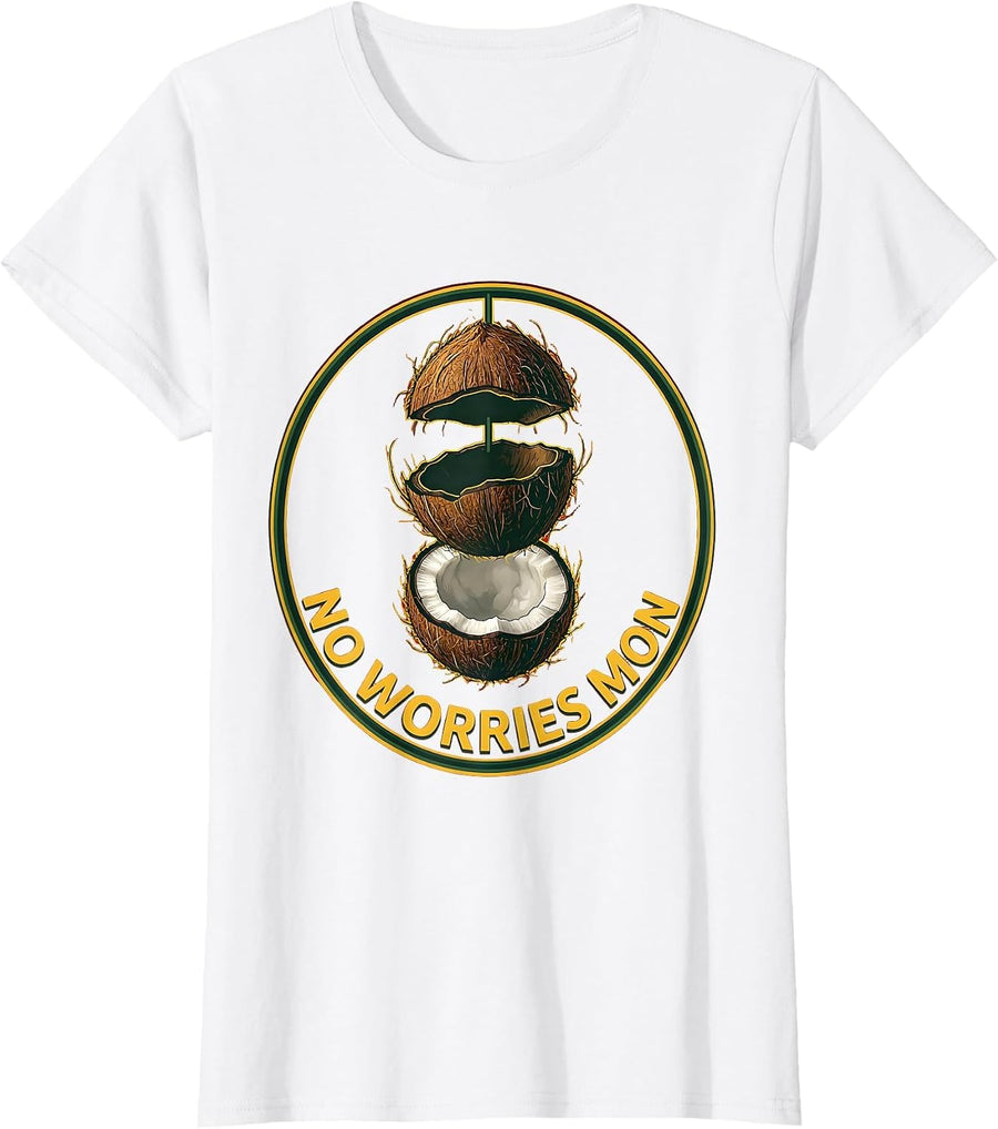 Women's No Worries Mon Jamaica Reggae Vibes Design T-Shirt - White