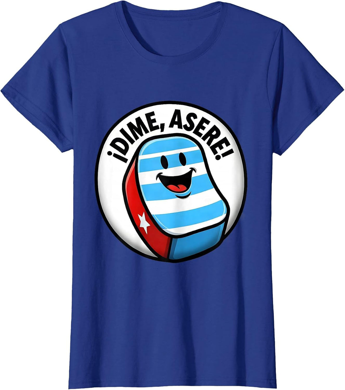 Women's ¡Dime, Asere! Cartoon Cuban Heritage Flag Pride Family Humor T-Shirt - Royal Blue