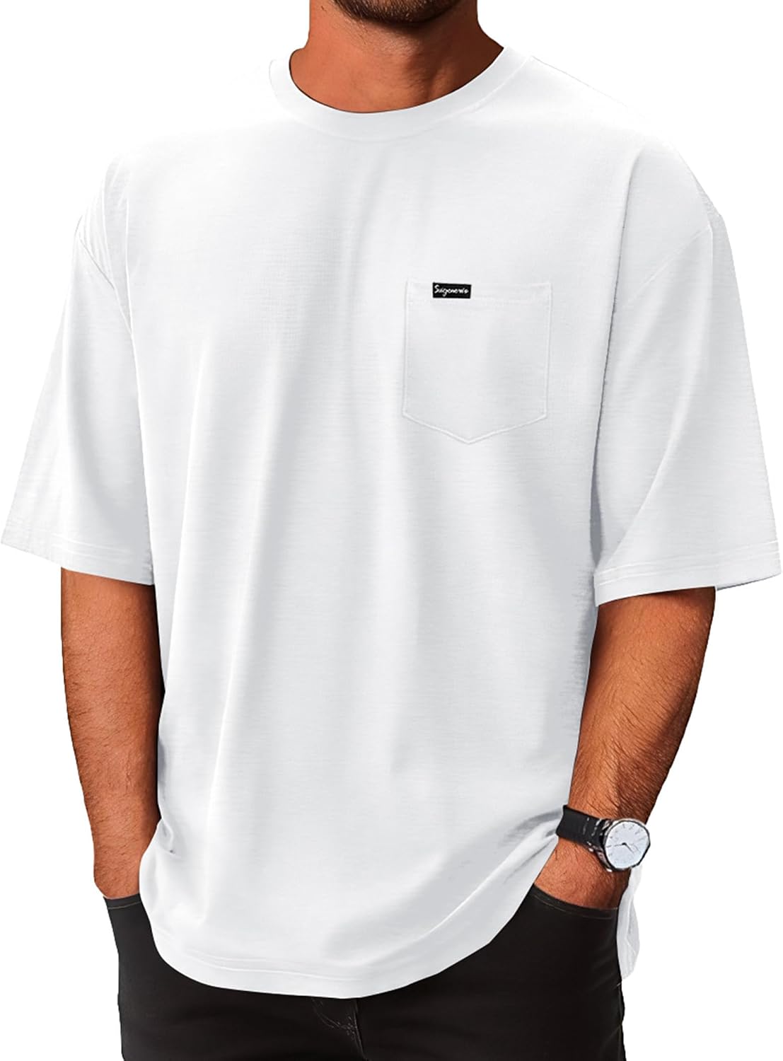 Mens Athletic Oversized Tshirts Lightweight Moisture Wicking Quick Dry Workout Tee with Pocket - White