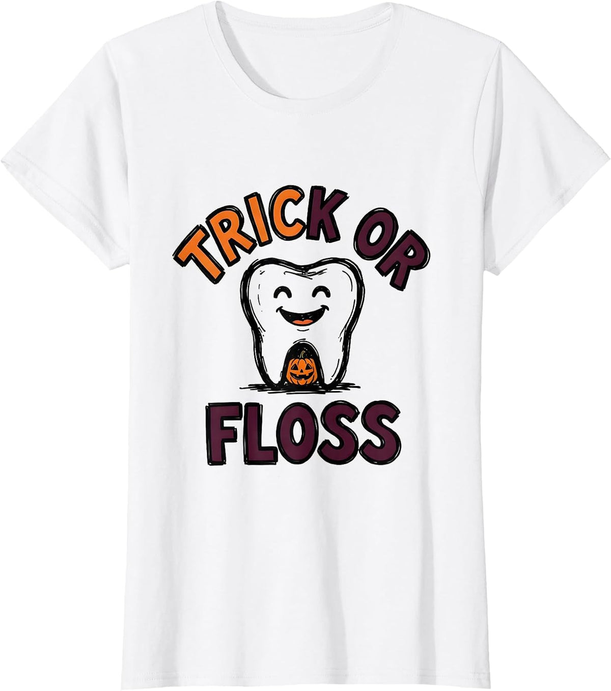 Trick Or Floss Funny Dental Hygienist Halloween Work T-Shirt - White