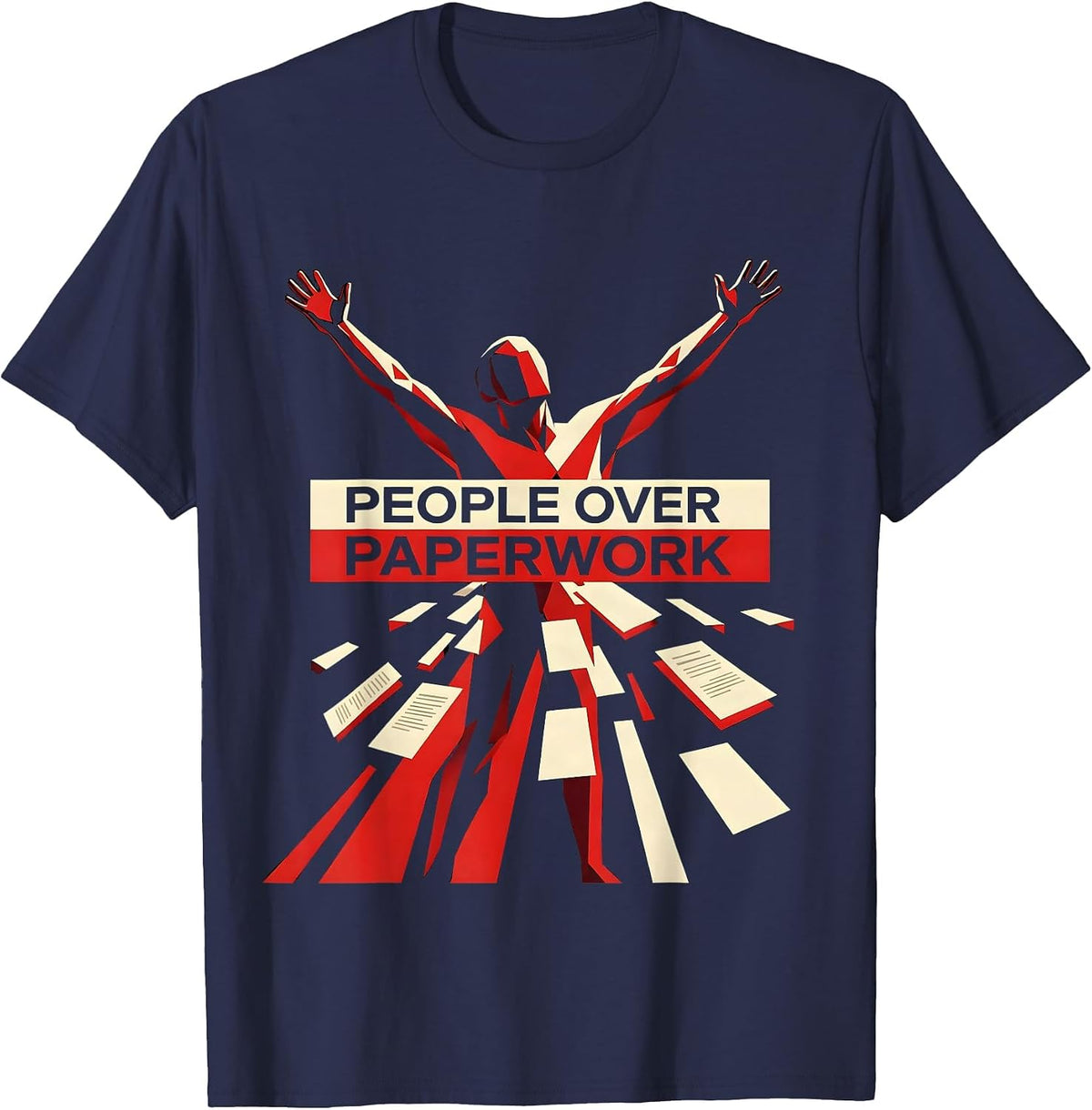 People Over Paperwork Social Worker Design T-Shirt - Navy Blue