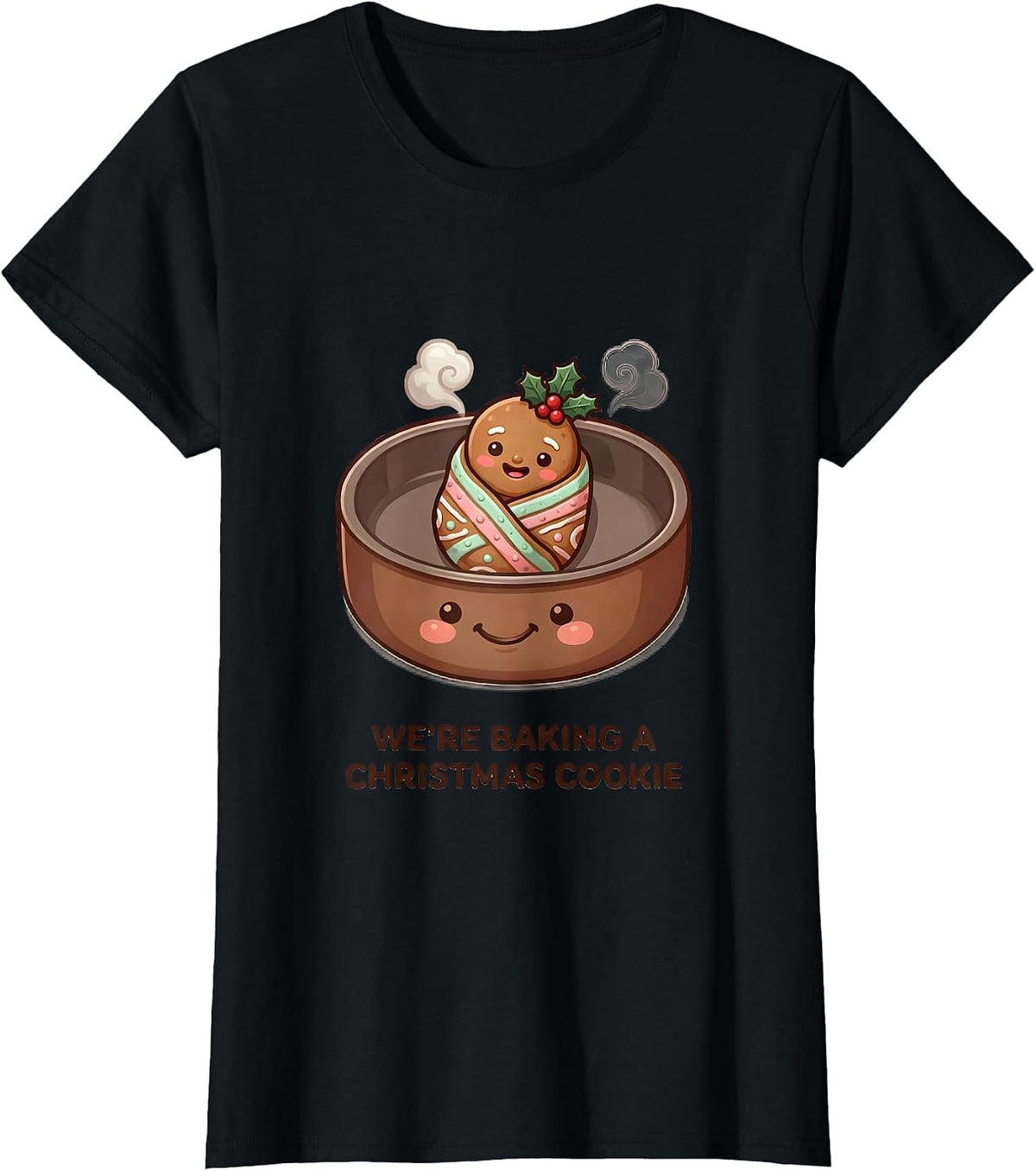 We're Baking A Christmas Cookie Cute Kawaii Pregnancy T-Shirt - Black