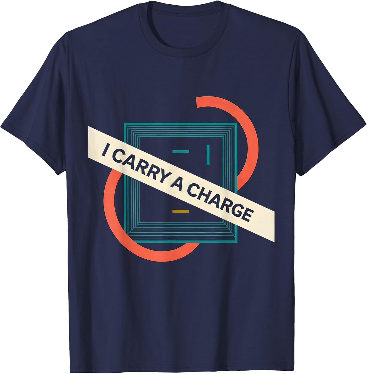 Men's I Carry A Charge Midcentury Modern Chemistry Teacher Science T-Shirt - Navy Blue