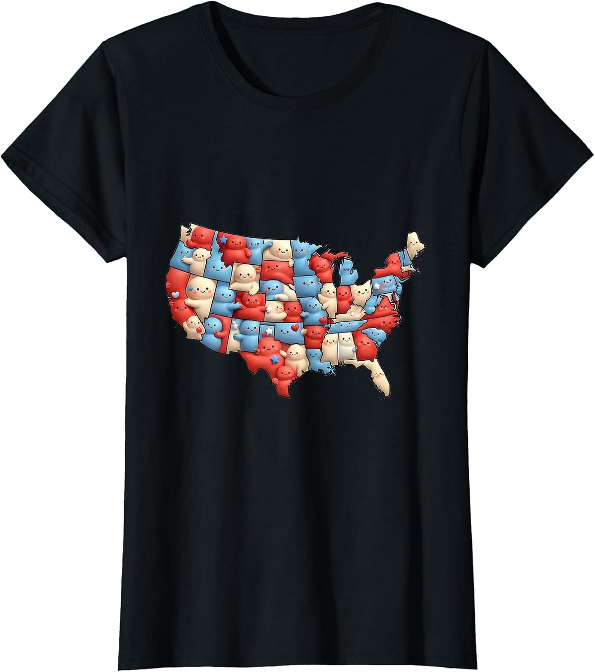 Patriot Day Kids USA Map Human Shape Design T-Shirt - Black