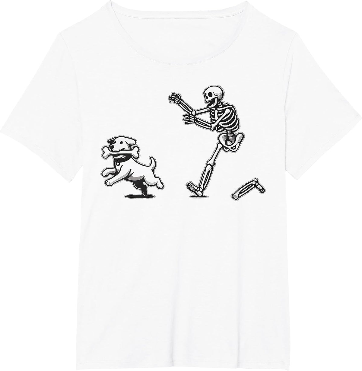 Skeleton Dog Halloween Skeleton Chasing Dog T-Shirt - White