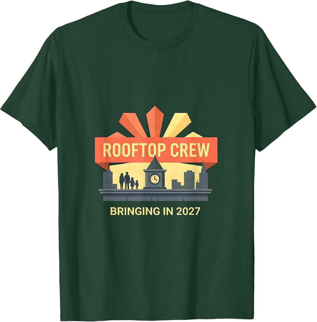 Men's Rooftop Crew Bringing In 2027 Family New Year Party T-Shirt - Dark Green
