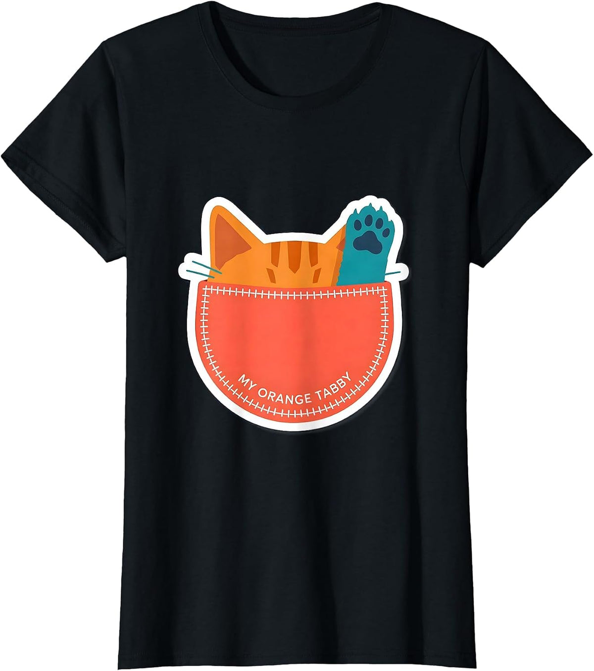 Women's My Orange Tabby Cute Cat Pocket Peeking Pet Lover Gift T-Shirt - Black