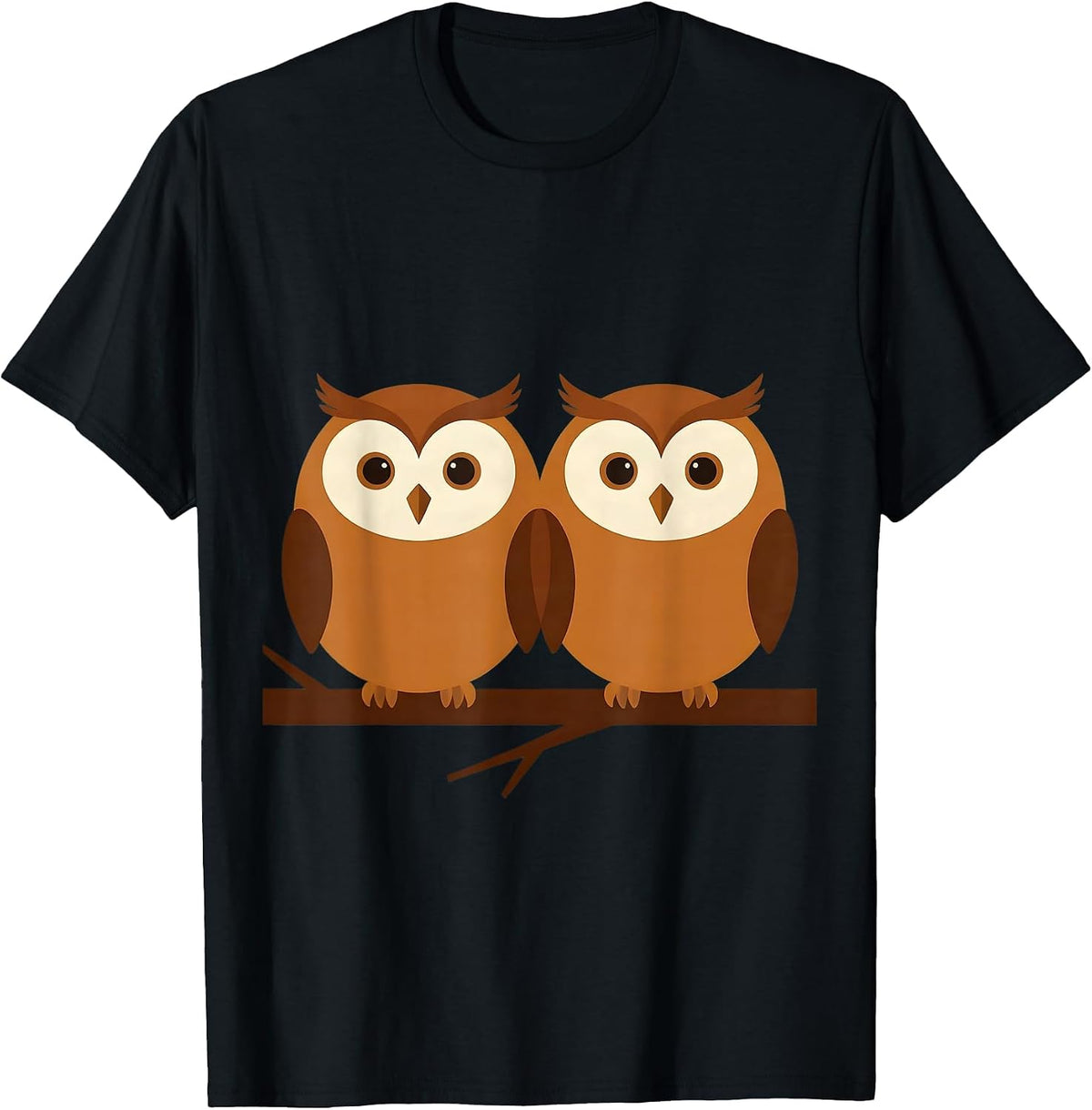 Men's Pair of Owls Perched on Branch Illustration T-Shirt - Black