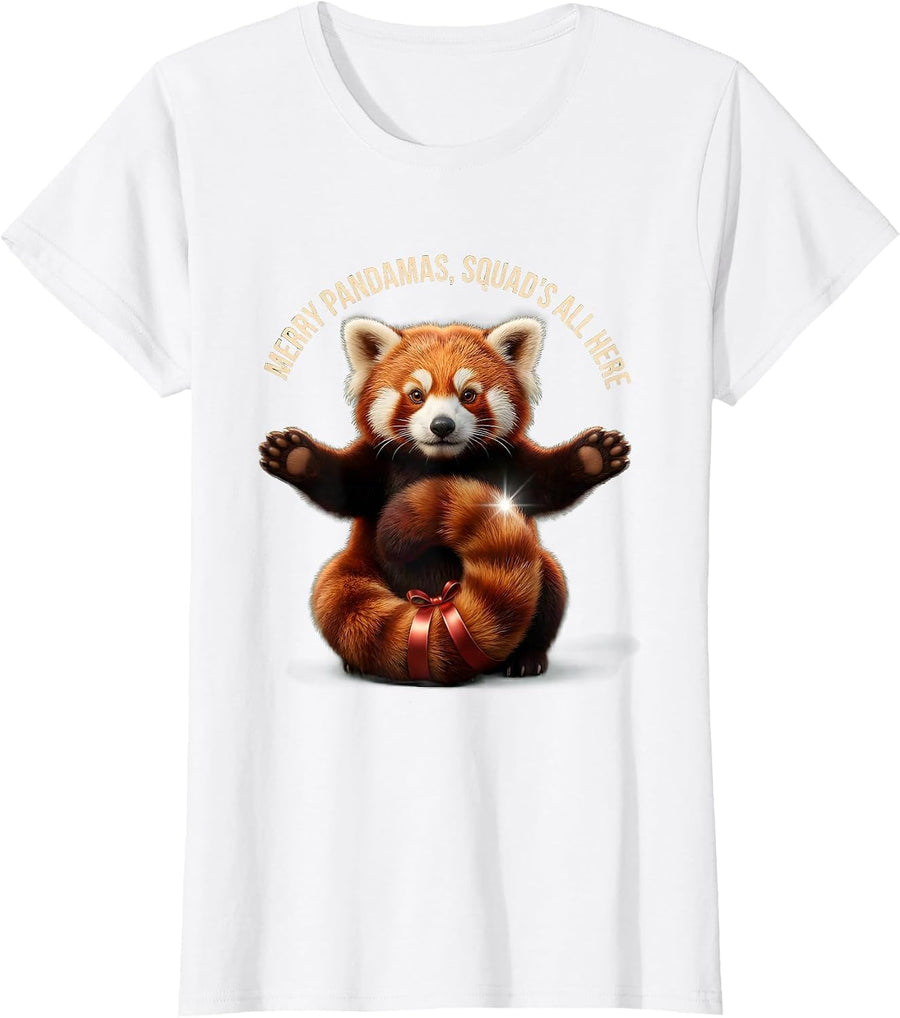 Women's Merry Pandamas Squad's All Here Cute Red Panda Lover Gift T-Shirt - White