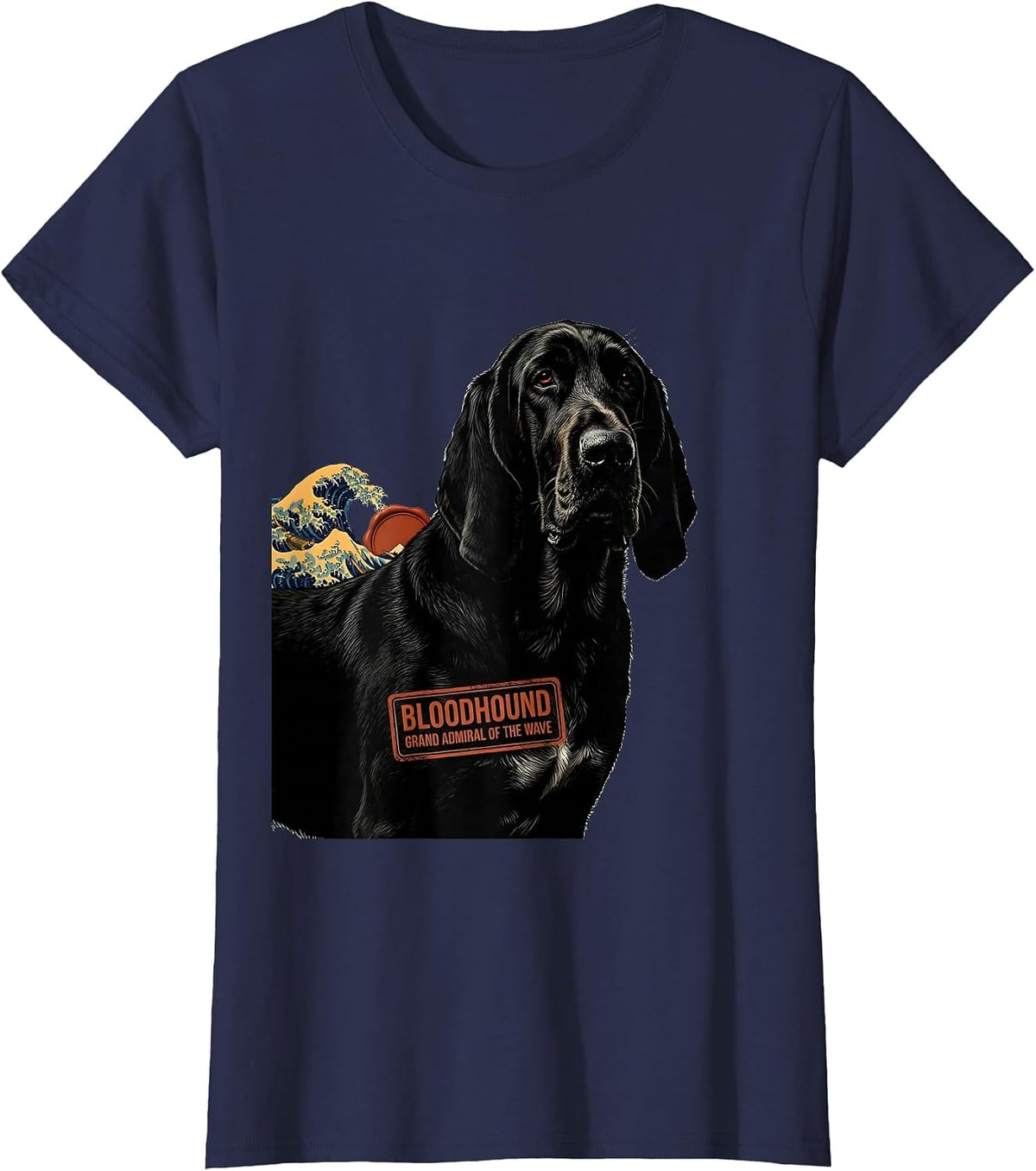 Women's Bloodhound Grand Admiral of the Wave Funny Surf Dog Breed T-Shirt - Navy Blue