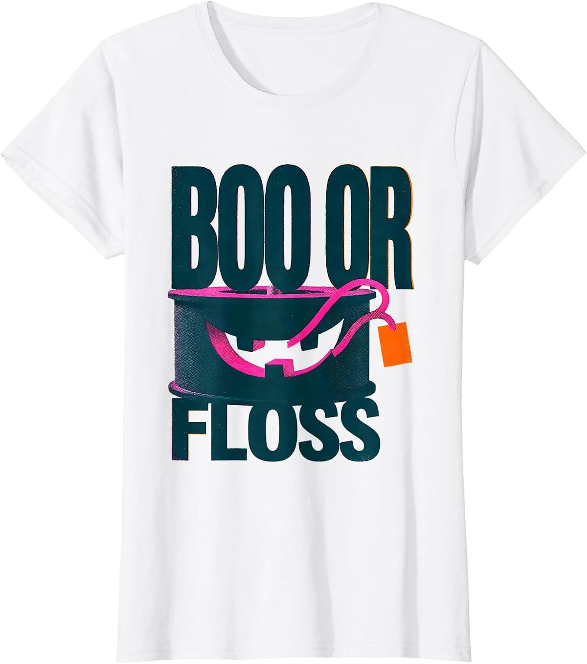 Boo Or Floss Risograph Dental Hygienist Halloween Humor T-Shirt - White