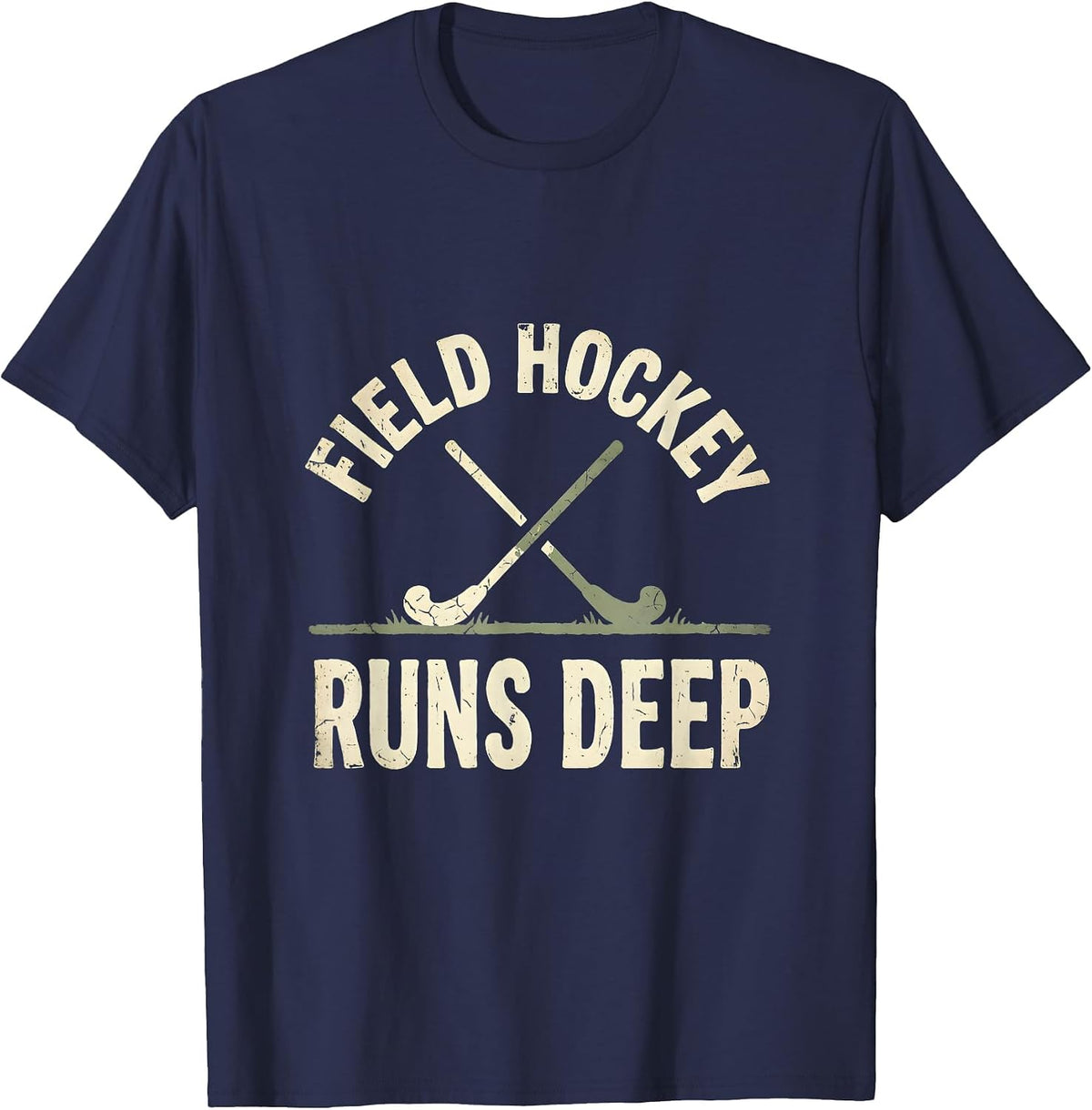 Field Hockey Runs Deep Passionate Player Design T-Shirt - Navy Blue