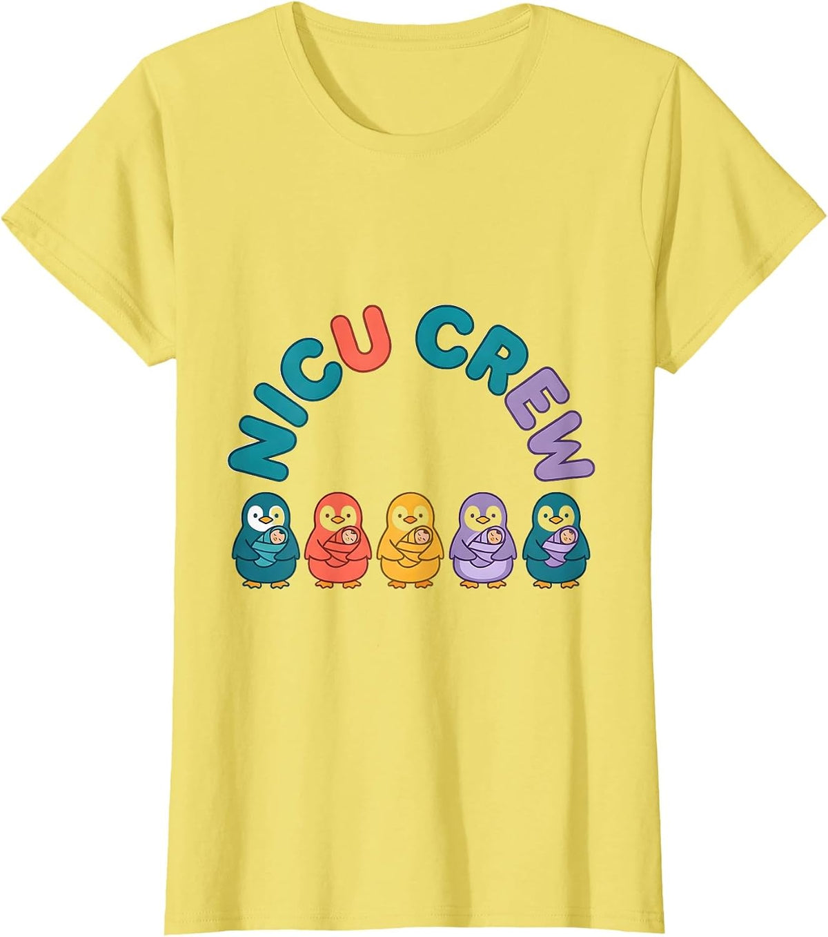 NICU Crew Cute Penguin Chick Neonatal Nurse Appreciation T-Shirt - Lemon Yellow