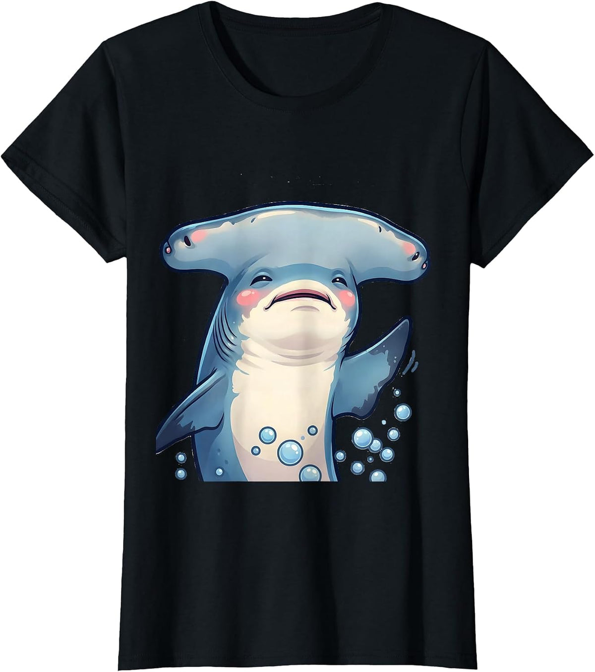 Rounded Hammerhead Shark Cute Kawaii Ocean Wildlife Lover T-Shirt - Black