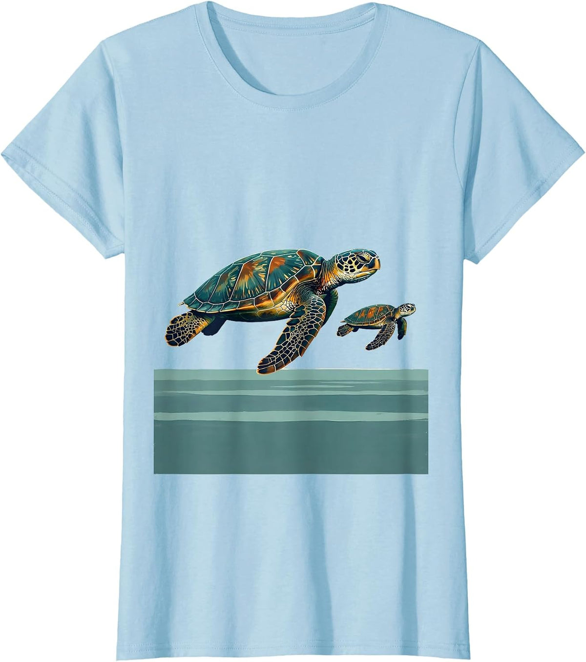 Women's Sea Turtle Family Vacation Souvenir Ocean Animal Artwork T-Shirt - Baby Blue
