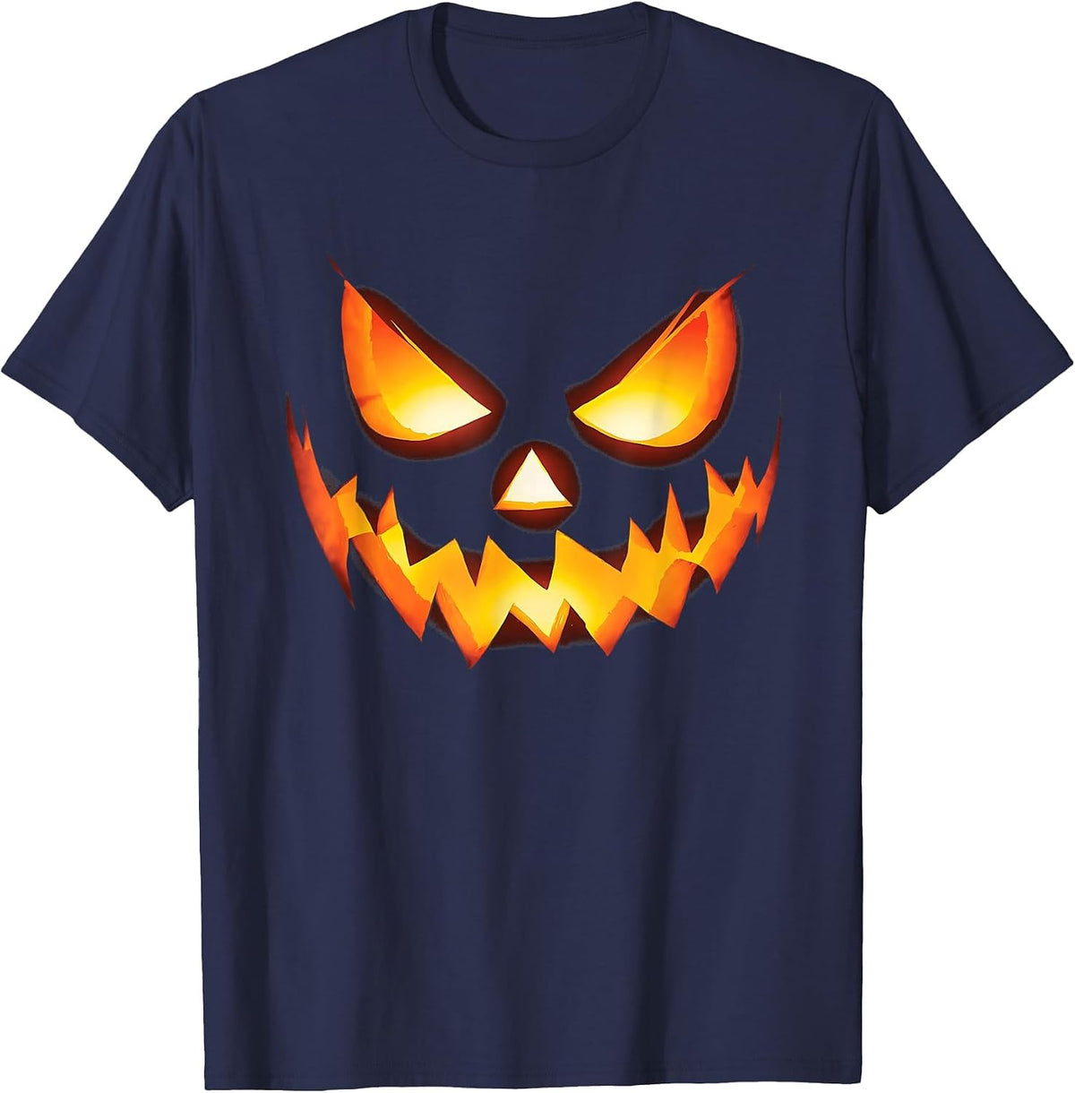 Jack O Lantern Scary Carved Pumpkin Face Halloween Costume T-Shirt - Navy Blue
