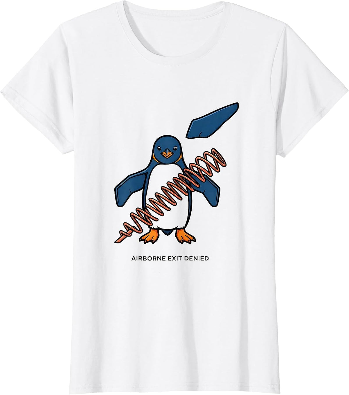 Women's Airborne Exit Denied Funny Penguin Martial Arts Humor T-Shirt - White