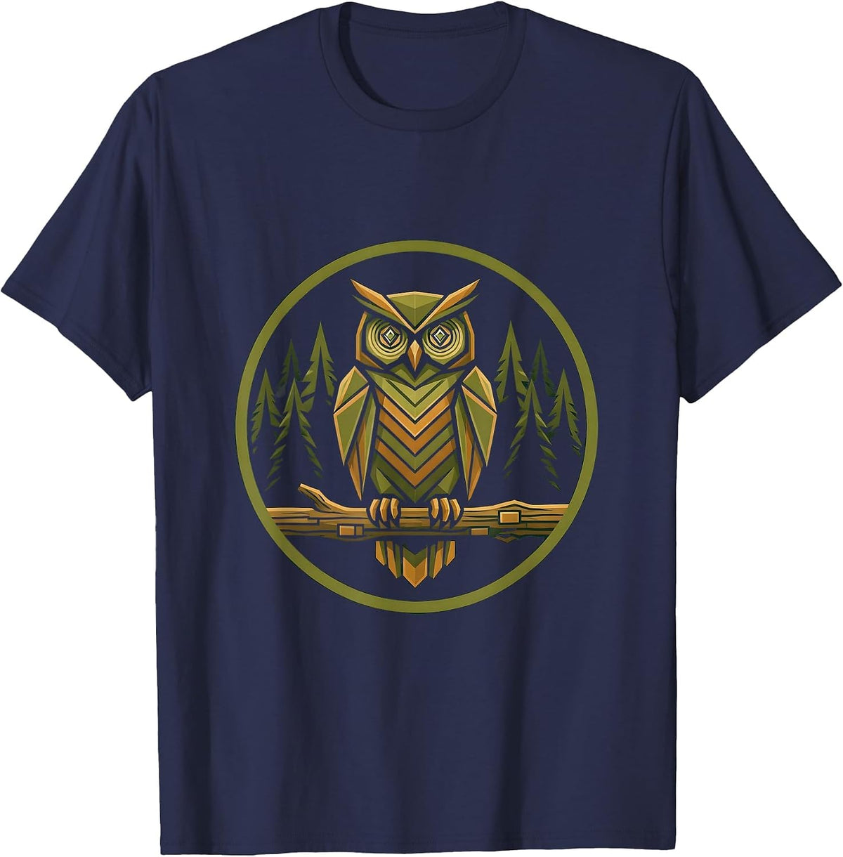 Men's Camo Owl Perched on Branch Graphic Design T-Shirt - Navy Blue