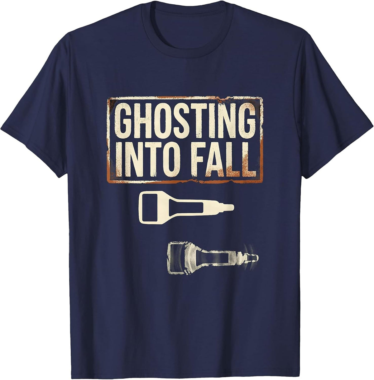 Men's Ghosting Into Fall Rubber Stamp Sonographer Halloween Humor T-Shirt - Navy Blue