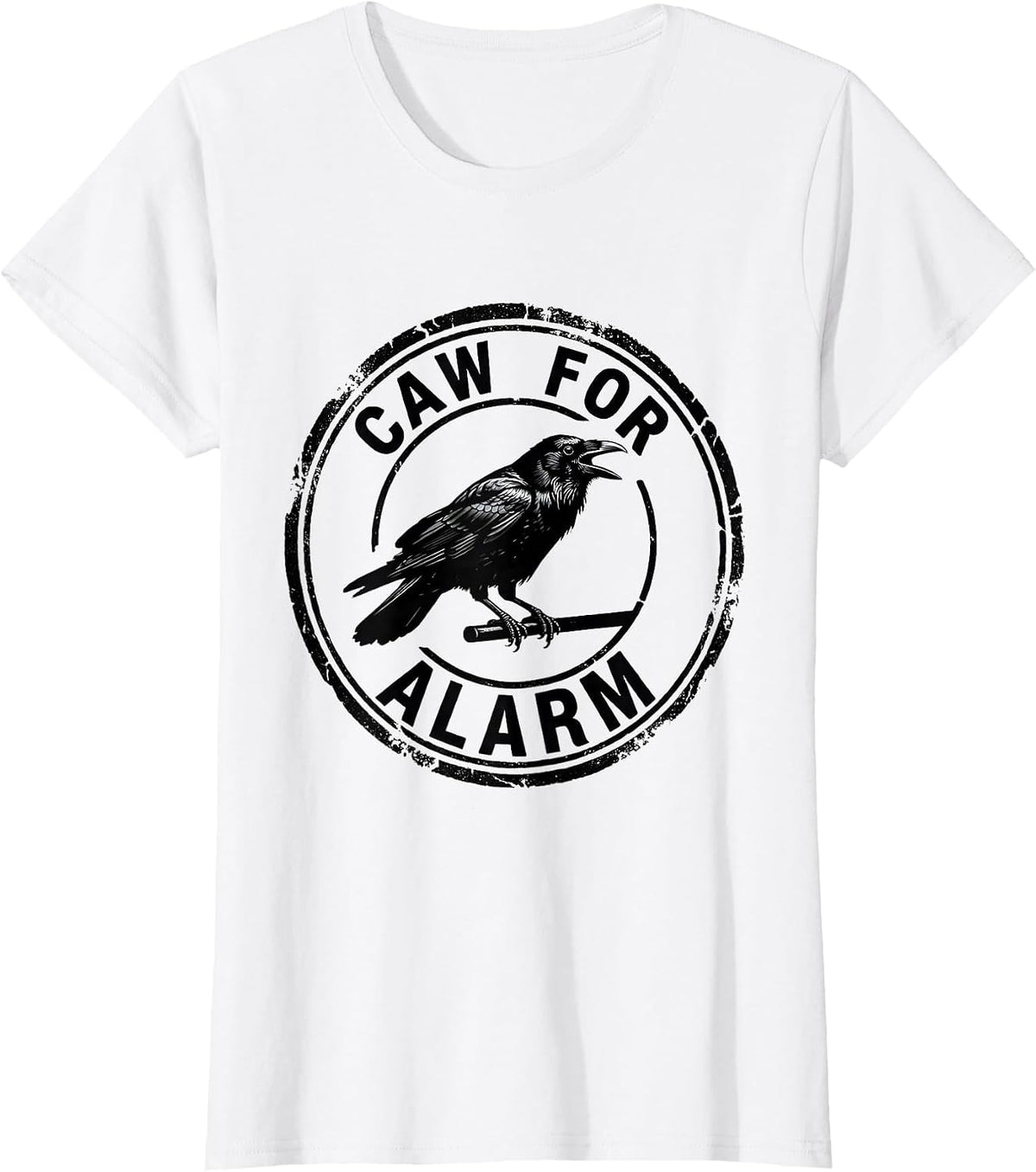 Caw For Alarm Rubber Stamp Dark Humor Crow Raven Bird Lover T-Shirt - White