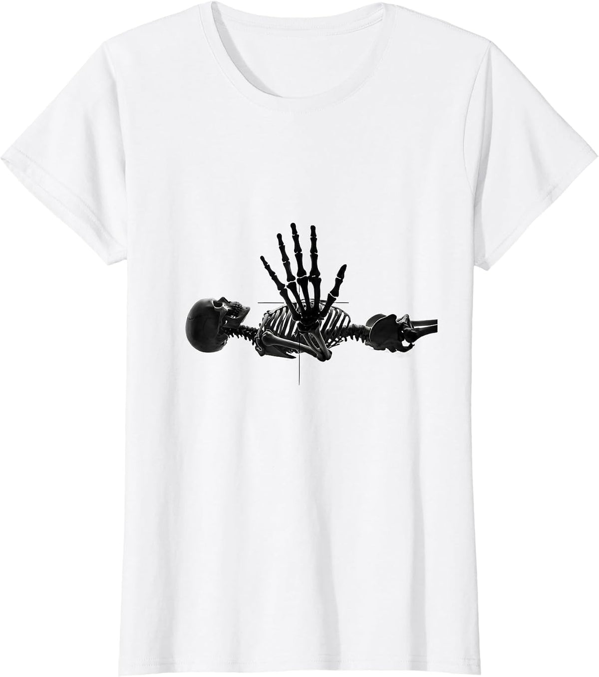 Women's Skeleton Stop Gesture Minimalist Radiology Tech Halloween T-Shirt - White