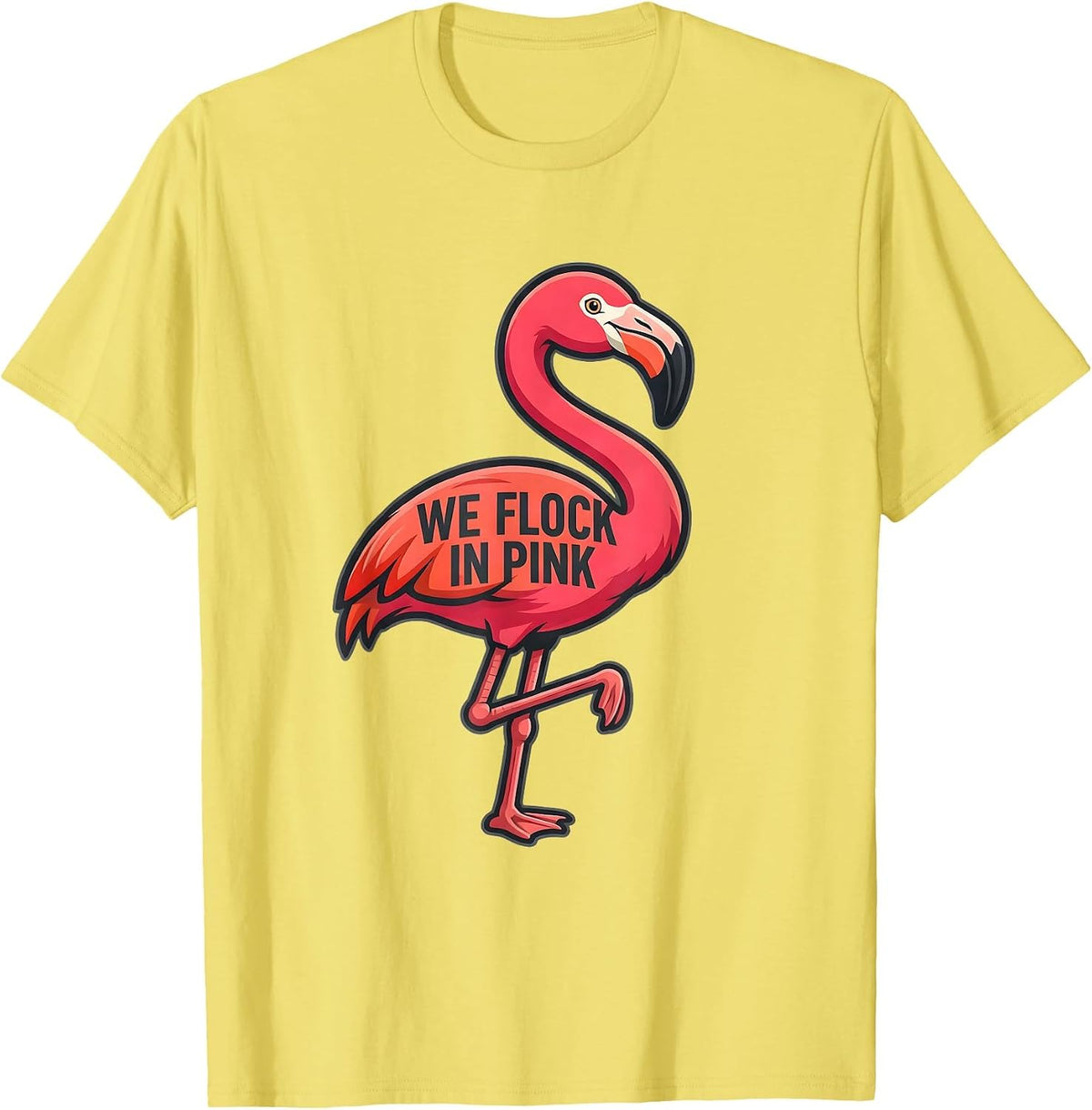 Men's We Flock In Pink Funny Flamingo Lover Bird Humor Summer T-Shirt - Lemon Yellow