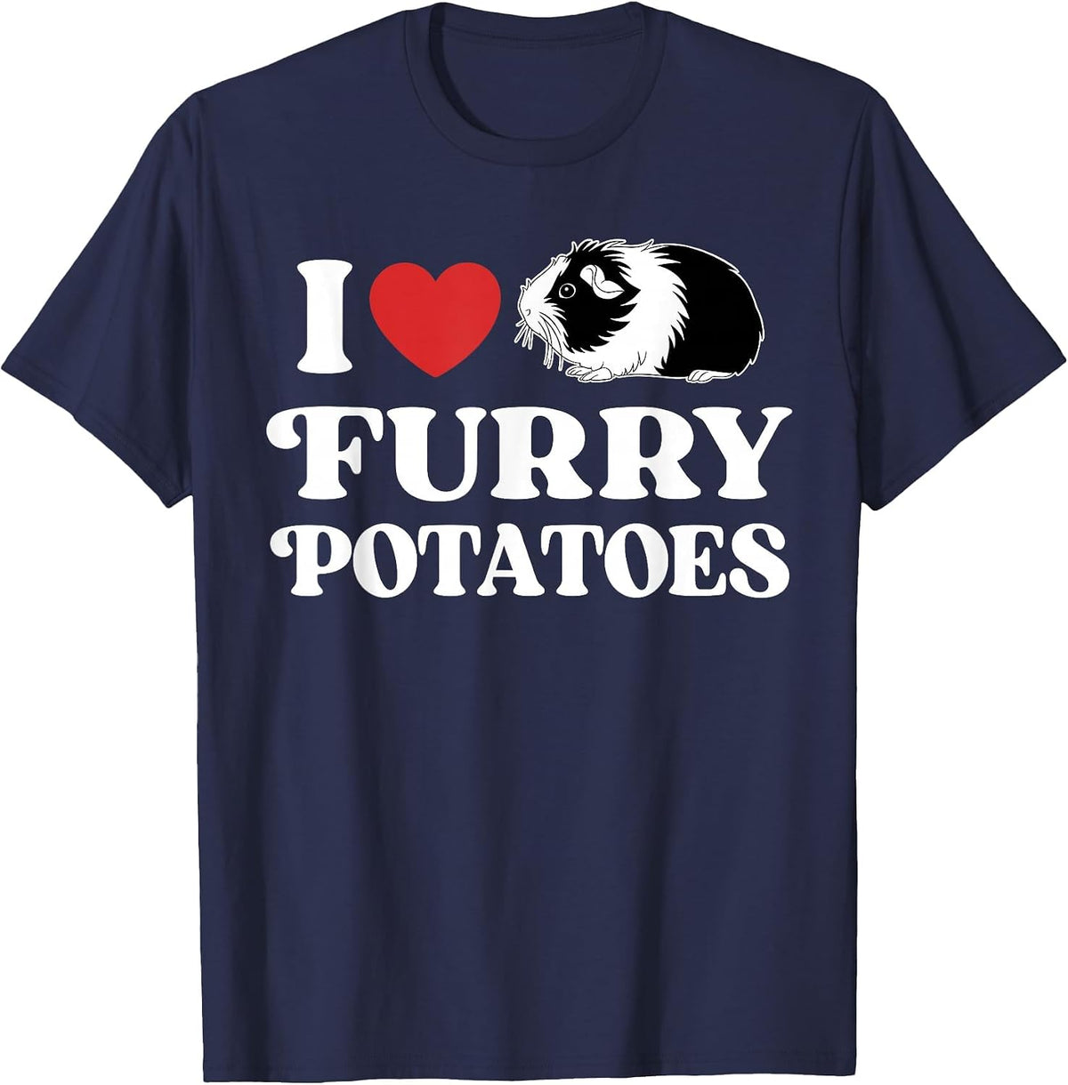 I Love Furry Potatoes Funny Guinea Pig Heart Design T-Shirt - Navy Blue