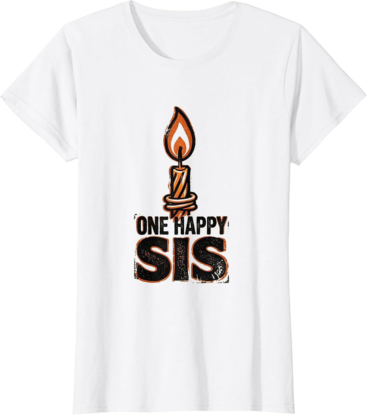 Women's One Happy Sis Rubber Stamp First Birthday Family Matching T-Shirt - White