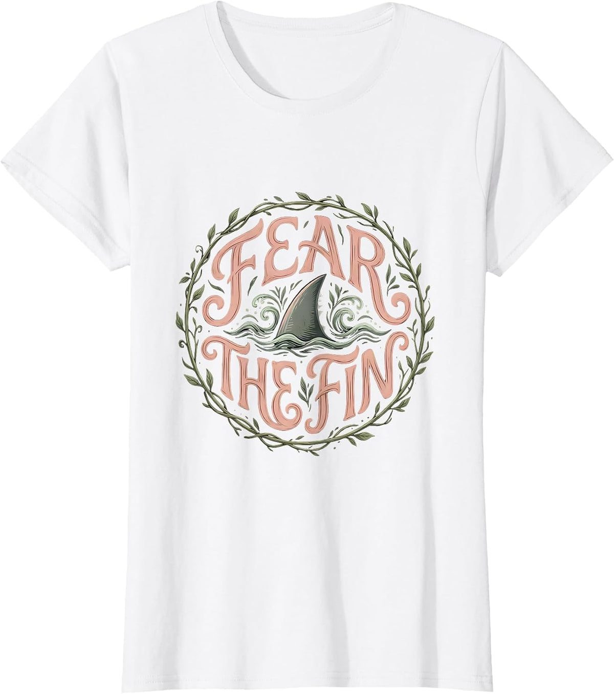 Fear the Fin Shark Graphic Design T-Shirt - White