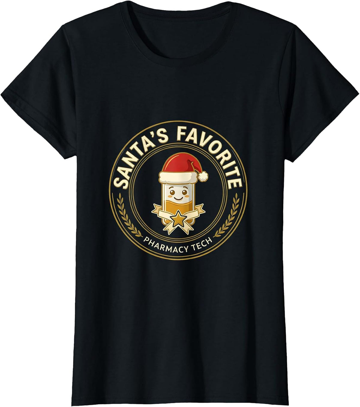 Women's Santa's Favorite Pharmacy Tech Funny Christmas Pharmacy T-Shirt - Black