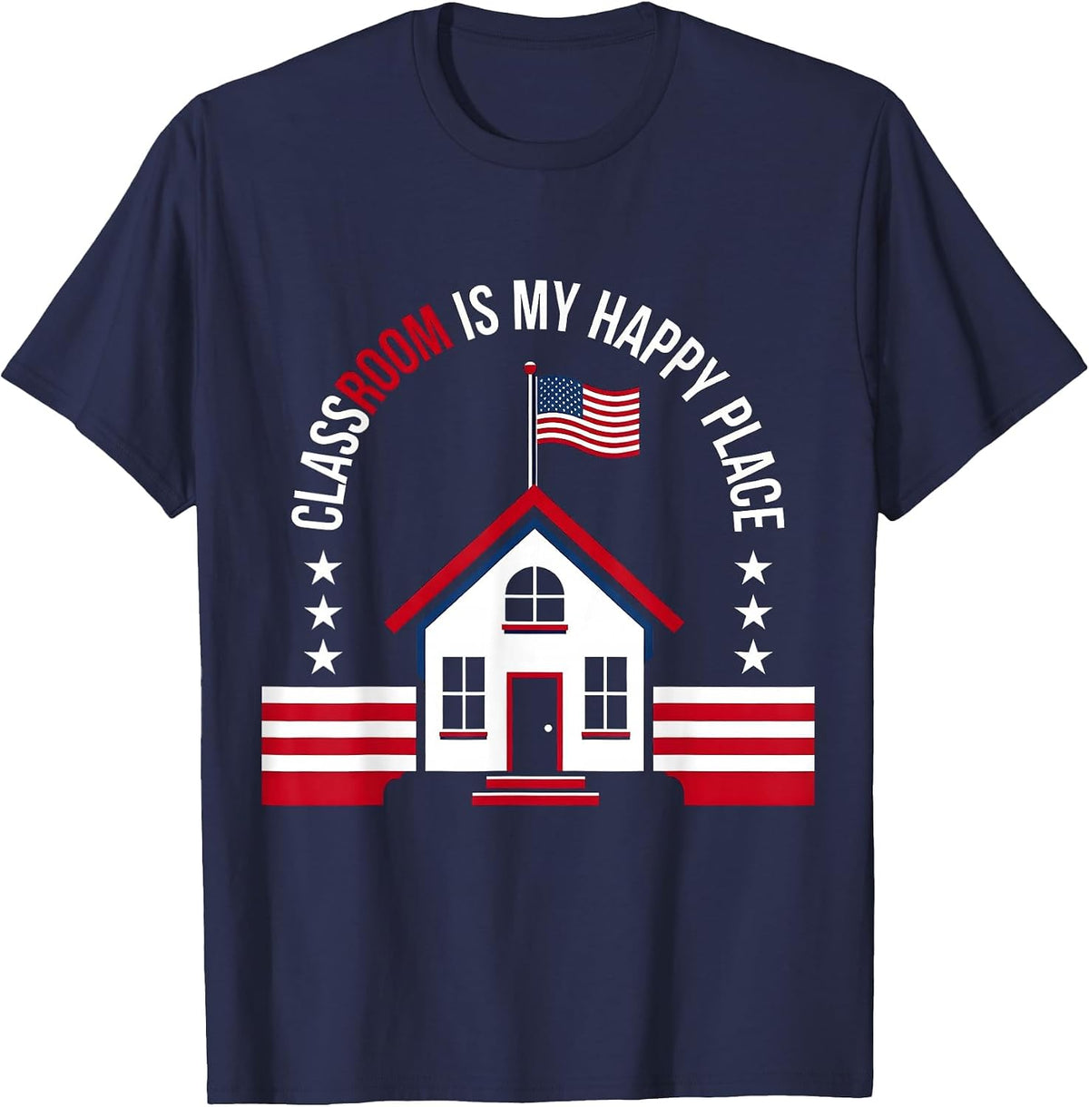 Classroom Is My Happy Place 4th Grade Teacher T-Shirt - Navy Blue