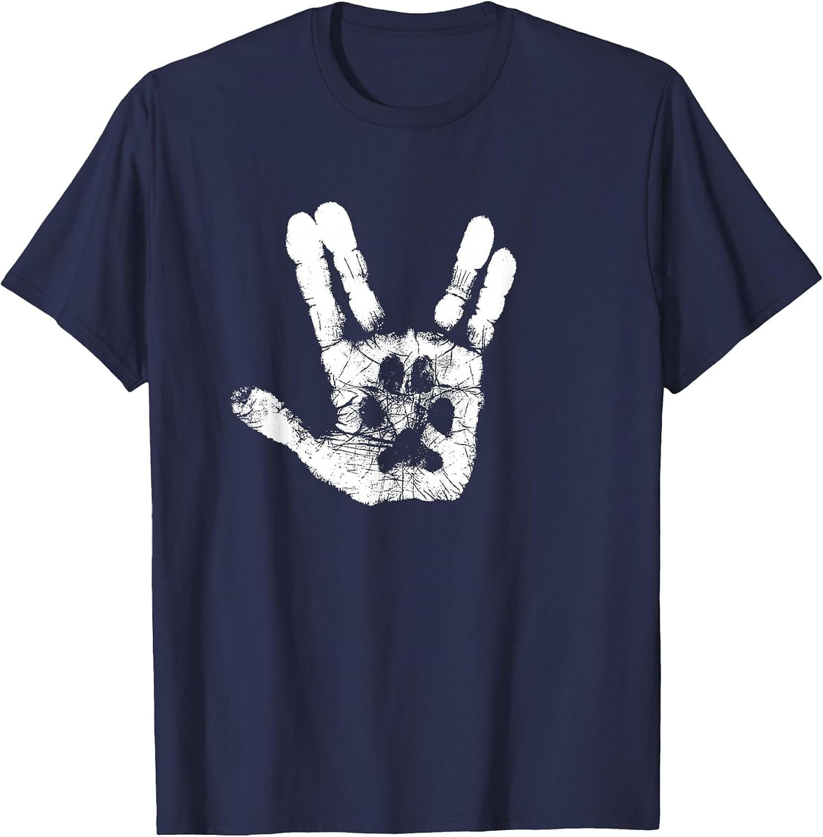 Hand & Paw Print - Animal Lover - Prosper & Live Long T-Shirt - Navy Blue