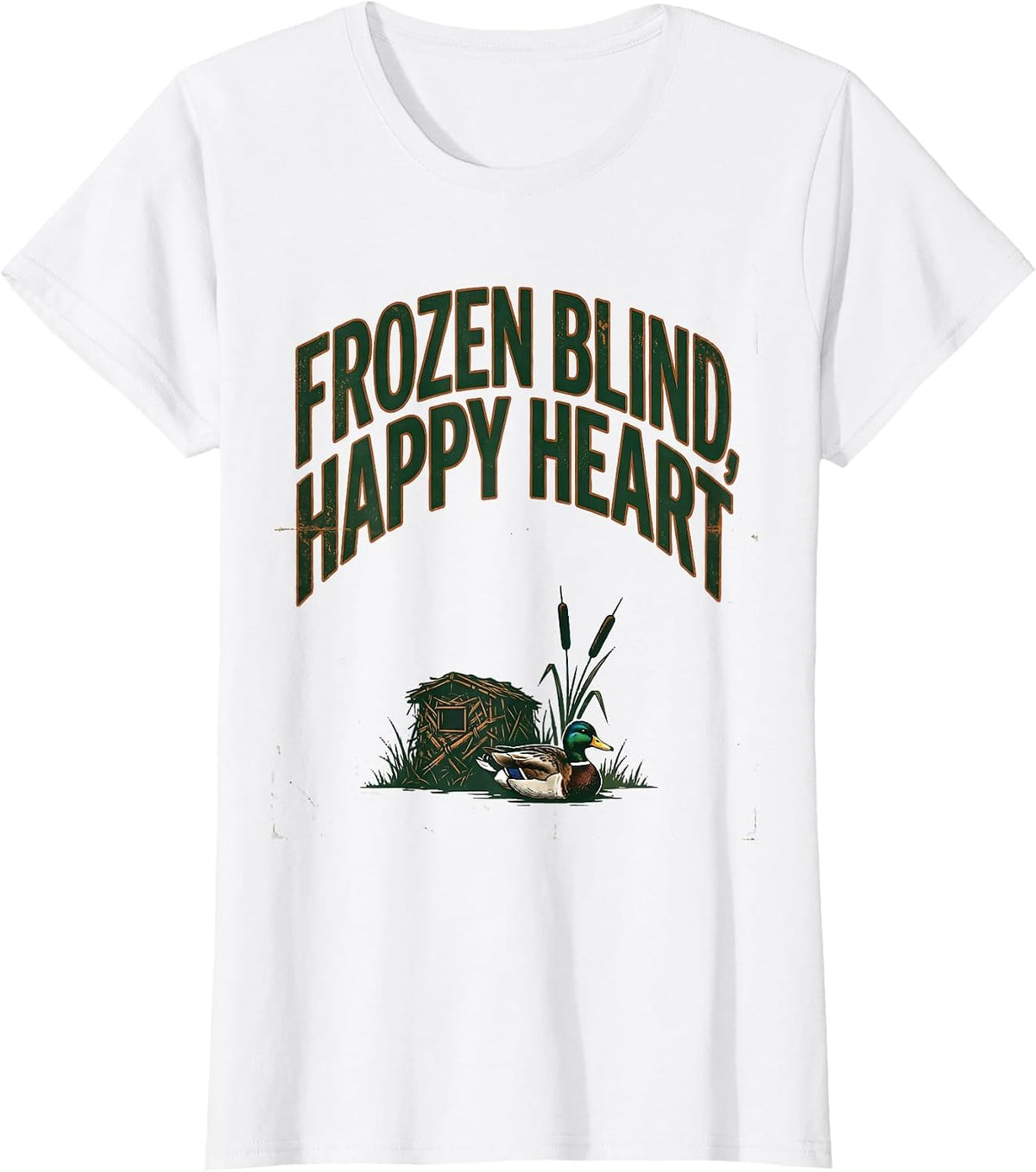 Women's Frozen Blind Happy Heart Vintage Duck Hunting Humor Gift T-Shirt - White