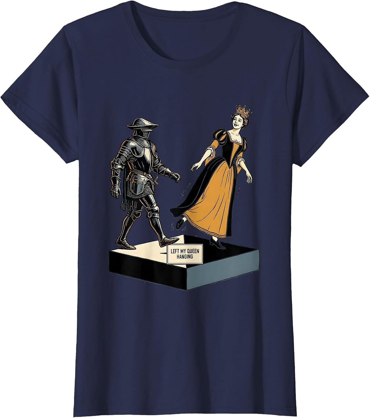 Women's Left My Queen Hanging Funny Chess Player Gift Chess Lover T-Shirt - Navy Blue