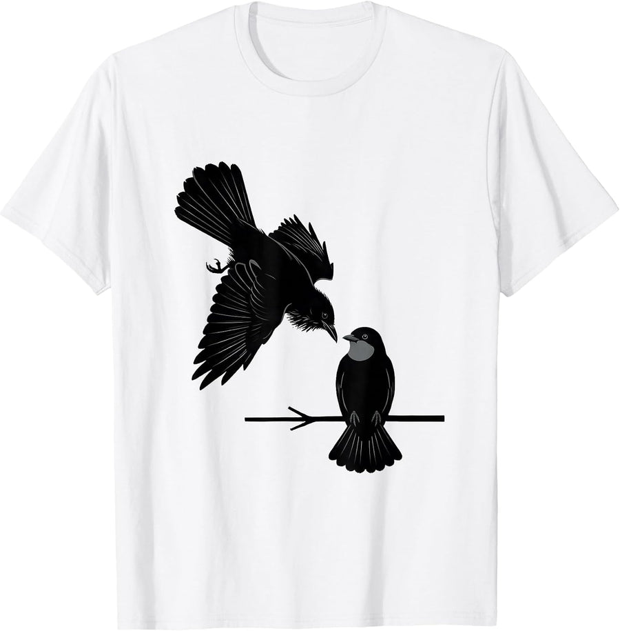 Men's Black Crow Silhouettes Flat Vector Dark Humor Bird Lover T-Shirt - White