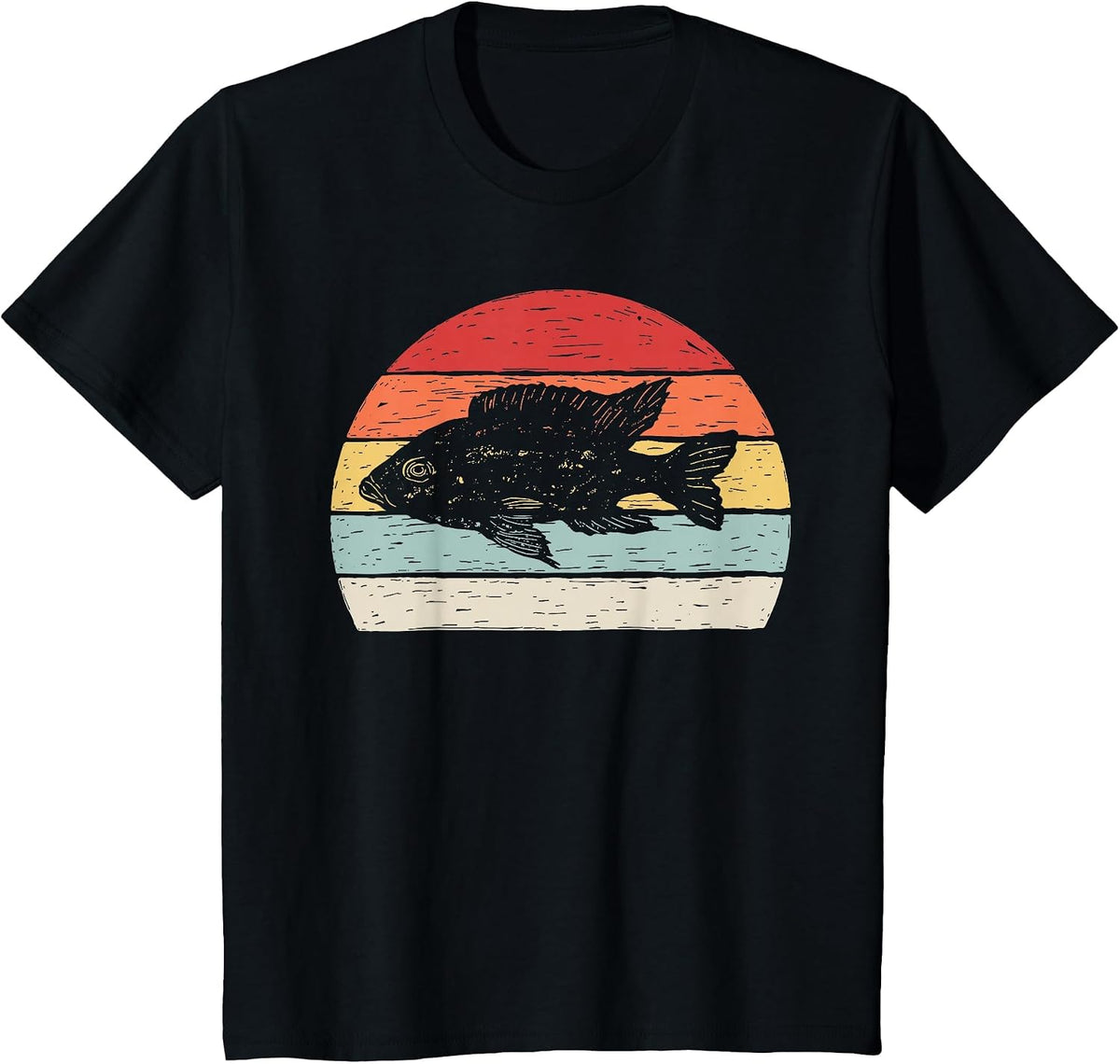 Vintage Retro Cichlid Fish T-Shirt - Black