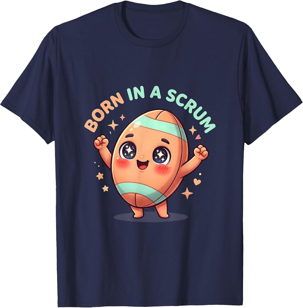 Born in a Scrum Rugby Graphic Design T-Shirt - Navy Blue