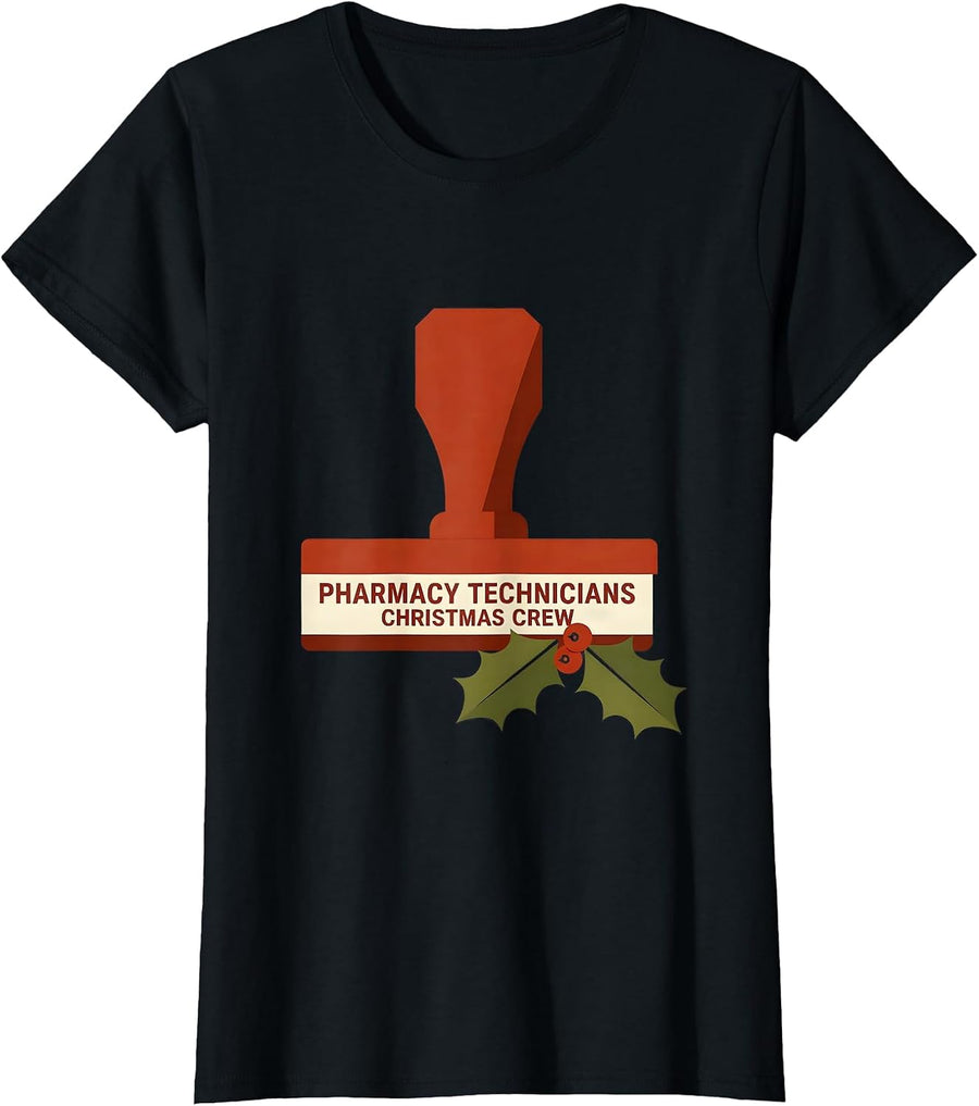 Women's Pharmacy Technicians Christmas Crew Funny Pharmacy Squad T-Shirt - Black