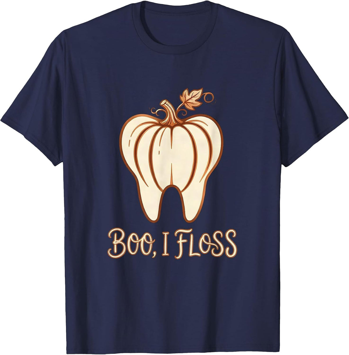 Boo I Floss Funny Dental Hygienist Boho Halloween Tooth T-Shirt - Navy Blue